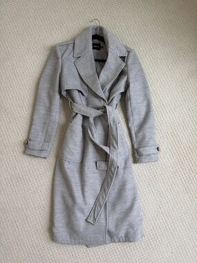 Boohoo Light Gray Belted Trench Coat